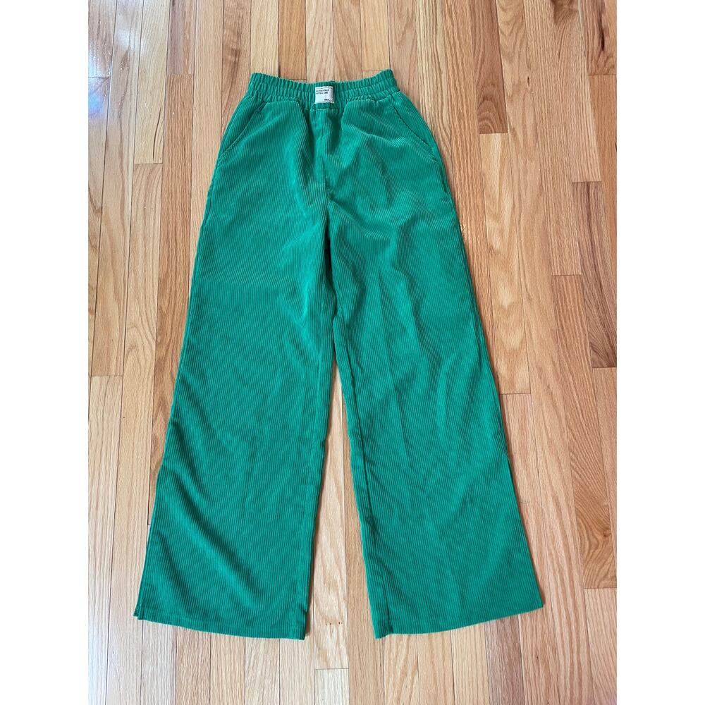 Wide‎ leg green pants, womens, size 2, elastic waste
